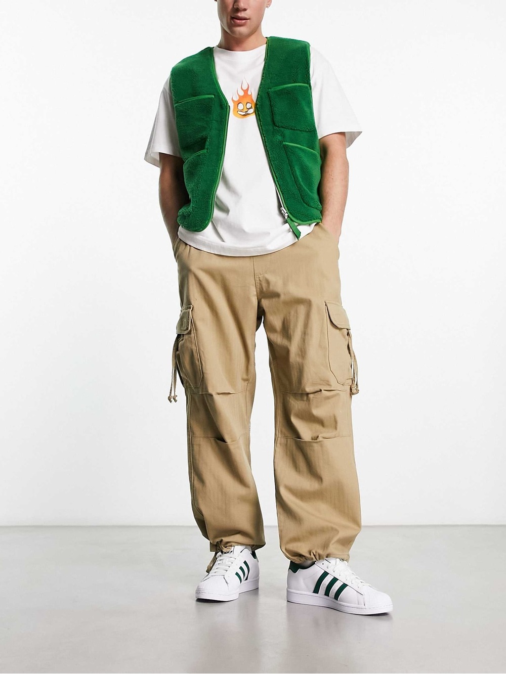 Bershka Khaki Cargo Pants with Utility Pockets